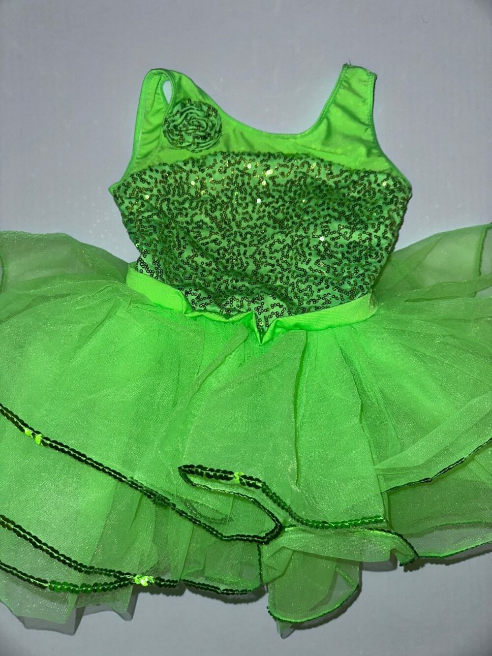 REVOLUTION Dance Costume CHILD MEDIUM MC Green Sequins Leotard Tutu #611